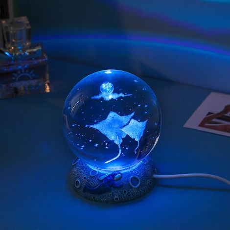 Veilleuse Boule Cristal 3D - Diamètre 8 cm - Base en Résine - Idée Cadeau Fêtes Anniversaire (1/5)