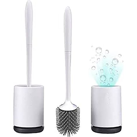 Antibactérienne balayette WC Brosse,Brosses De Toilette avec Soies De Silicone Propres(Debout) 1 Pièces (1/5)