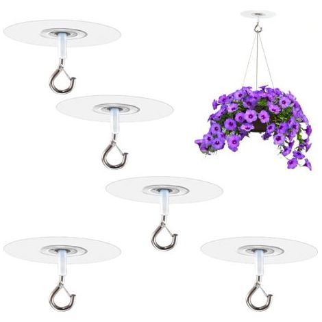 5 PCs Self-Adhesive Stick-On Metal Ceiling Hanging Hooks, Heavy Duty Adhesive Ceiling Hanging Hooks No Drilling Adhesive Ceiling Mount for , Lights, Chimes, Decorations (1/4)