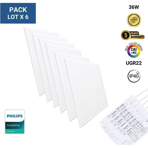 Barcelona Led – Pack de 6 panneaux LED 60x60cm – Rétroéclairé blanc neutre 4000K – Installation encastrée – Driver Philips 36W 4860lm (1/5)