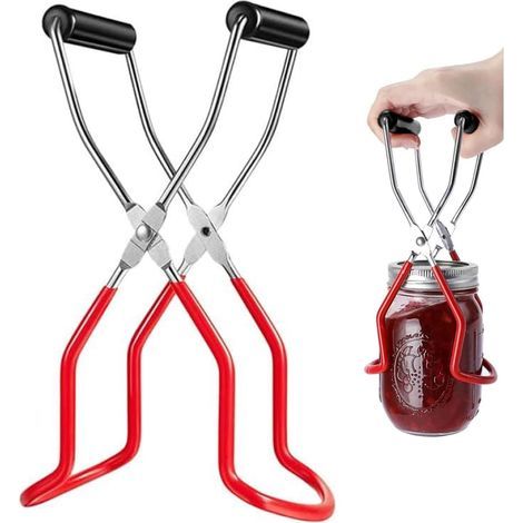Pinzas para tarros de acero inoxidable, utensilio de cocina antideslizante con mango de vinilo de tamaño estándar, para abrir y manipular todo tipo de tarros. (1/5)
