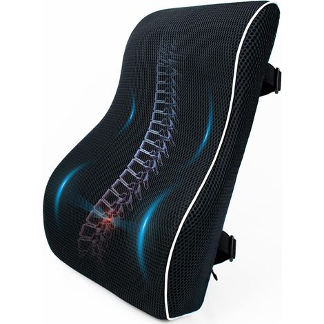 Memory Foam Lumbar Support Cushion, Ergonomic Lumbar Support, Office Chair Lumbar Cushion with Double Adjustable Straps and Washable Cover for Car, Car Seat, Black (1/5)