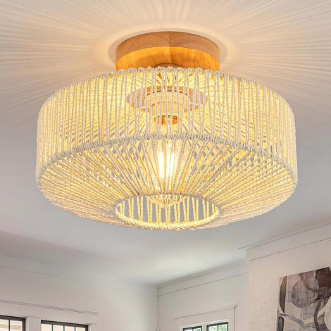 Suspension en rotin tressé à la main, style bohème, douille E27, pour chambre ou couloir