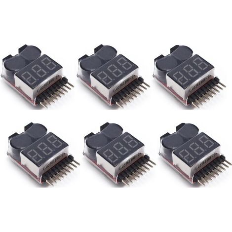 1-8s Lipo Testeur de Batterie Moniteur Sonnerie Basse Tension Alarme Vérificateur de Tension avec Indicateur LED pour Lipo Life LiMn Batterie Li-ION (6PCS) (1/4)