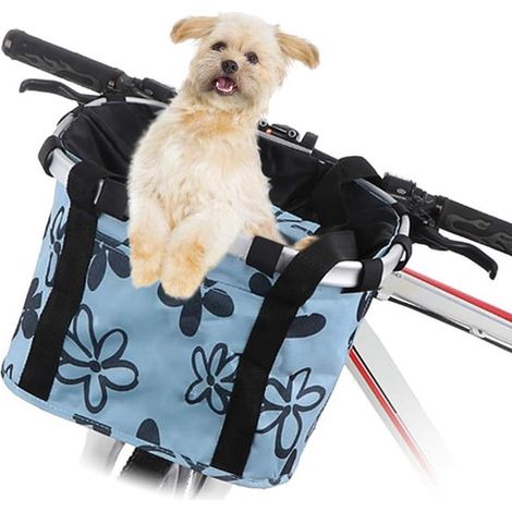 Cesta de bicicleta desmontable y plegable para perros pequeños,cesta delantera con un bonito diseño,bolsa para bicicleta de montaña de mujer,azul (1/4)