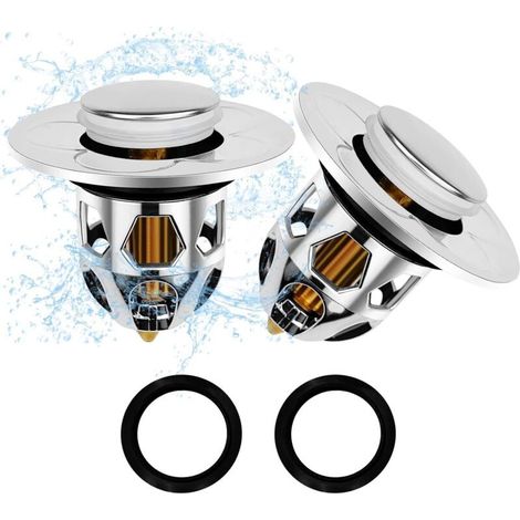 Bouchon de vidange universel pour évier (2 pièces), Ø 34-40 mm, avec 2 joints pour baignoire, pour un drainage plus rapide et sans obstruction, pour salle de bain, cuisine, lavabo. (1/4)