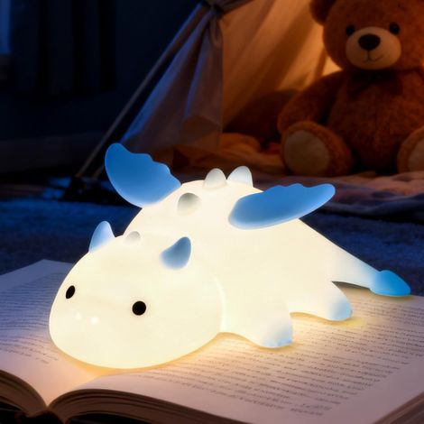 Drachen-Nachtlicht für Kinder, 7-farbiges LED-Nachtlicht mit Timer, weiches Silikon, dimmbar, magnetische Funktion und USB-aufladbar (1200 mAh) (1/5)