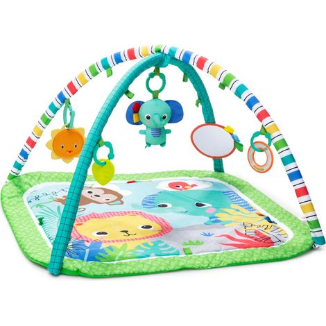 BRIGHT STARTS Alfombra de juego evolutiva plegable para bebé - Jungle Verde - arco con juguetes sensoriales y musicales, espejo