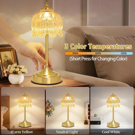 Lampe de table fleur de lotus sans fil – Portable avec batterie rechargeable 2000 mAh, contrôle tactile, 3 couleurs réglables, idéale pour chambre et bureau