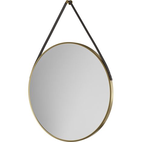 Oakmount Colore Brushed Brass Frame with Tan Strap 800mm Round Mirror (1/5)