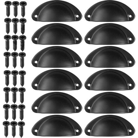 Poignée Tiroir - Fer - Forme Demi-Lune - 8 cm x 3.5 cm - Pour Armoire Placard Commode - Lot de 12 avec Vis (1/5)