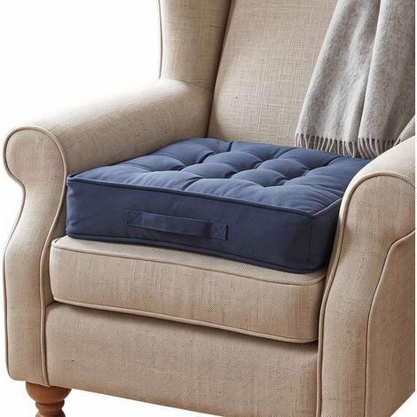 HOMESCAPES Navy Blue Cotton Armchair Booster Cushion