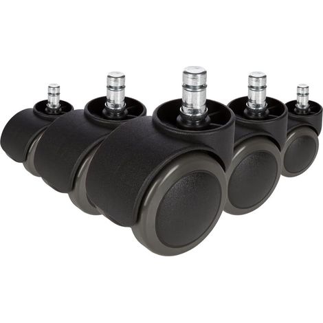 5x roulettes sans frein, pour sols durs (parquet, stratifié, carrelage), polyuréthane noir, diamètre tige 11 mm, montage facile (1/5)