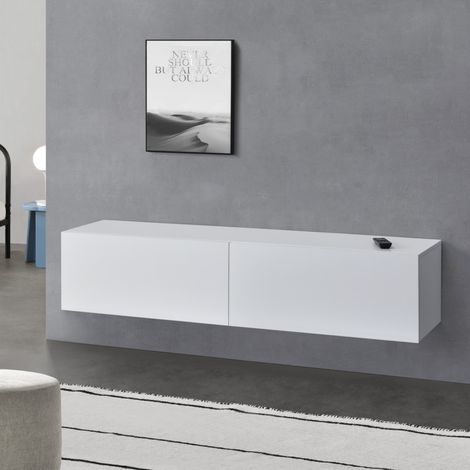 Mueble de TV de pared Evaton 140x33x30 cm Blanco mate [en.casa] (1/5)