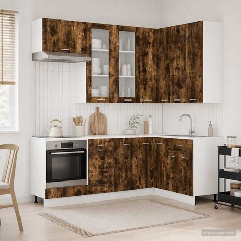 Ensemble de meubles de cuisine 8 pièces en bois d’ingénierie chêne fumé, 185.92kg - PANGIVO (1/5)