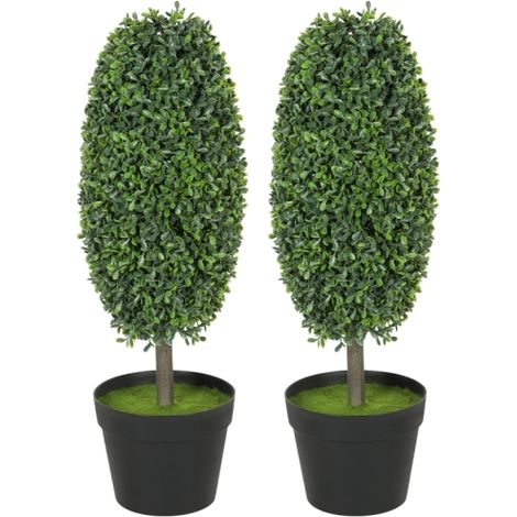 Kit da 2 piante artificiali resistenti ai raggi UV – Alberi decorativi in plastica e cemento con vaso incluso, verde naturale, ideali per interni ed esterni