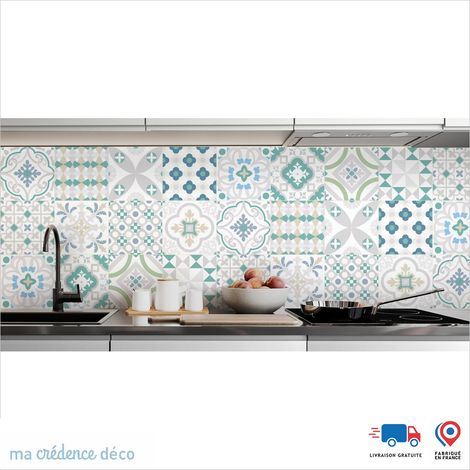 Crédence : Carreaux ciment colorés - Couleur Vert pastel - Alu composite - 60 - 120 (1/3)