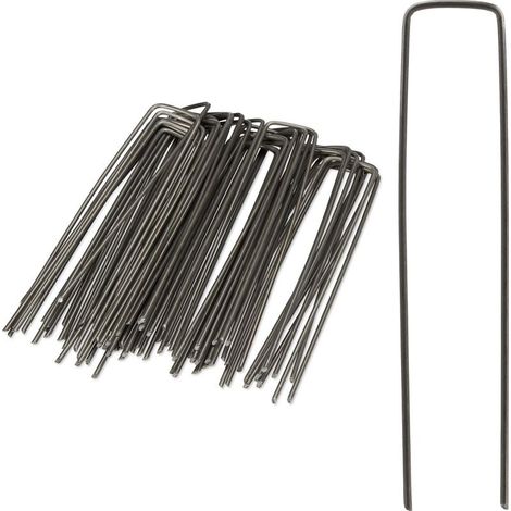 Lot de 50 piquets de fixation en acier galvanisé 15 cm Extrémités biseautées pour sols durs Ancrage pour bâches et tentes (1/5)
