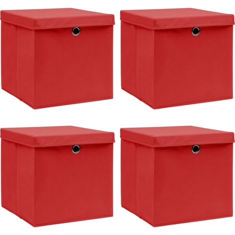 Boîtes de rangement et couvercles 4 pcs Rouge 32x32x32 cm Tissu