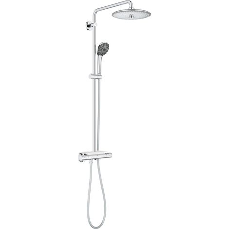 Colonne de douche mitigeur thermostatique Vitalio Joy 260, 50% d'économie d'eau et d'énergie, tablette incluse, tête de douche 260mm, douchette 3 jets, chromé, 26403001 (Import Allemagne) (1/4)