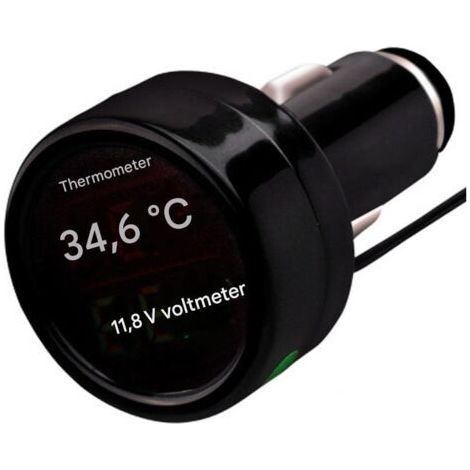 Thermomètre de tension de batterie - Voltmètre et thermomètre numérique automobile - 12 V/24 V CC - Instrument de surveillance et de test deux-en-un - Convient aux voitures, camions et bus - Bicolore- (1/5)