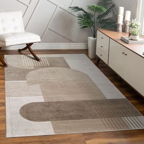 Paco Home Teppich Wohnzimmer Schlafzimmer Kurzflor Geometrisch Bogen Abstrakt Beige 160x230 cm