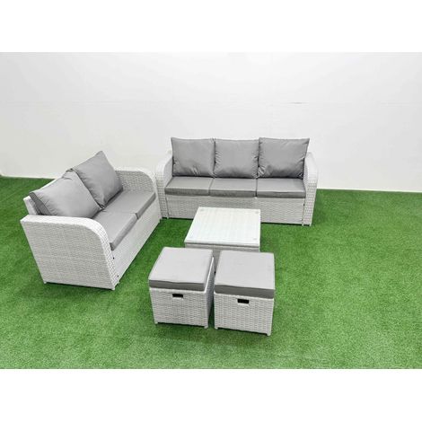 Fimous 7 Seater PE Rattan Wicker Garden Furniture Patio Conservatory Sofa Set with Square Coffee Table 3 Seater Sofa Love Sofa 2 Stools (1/4)