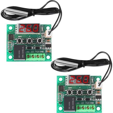 2 pièces Module régulateur de température 12V, Module de Thermostat numérique d'affichage avec sonde NTC étanche -50110 ℃, commutateur de Module de contrôle de température électronique (1/5)