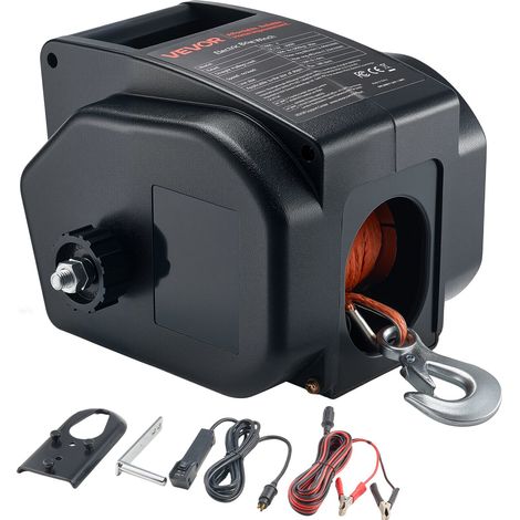Treuil Électrique pour Bateau, 12 V CC 300 W, Treuil Réversible pour Remorque de Bateau 6 m, Charge de Traction Maximale 900 kg, avec Télécommande Filaire, Manivelle, pour Remorquer des Bateaux