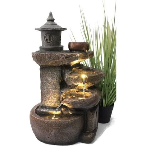 Fontaine Cascade avec éclairage LED - SSS - BK851 - Marron - Electrique - Polyrésine