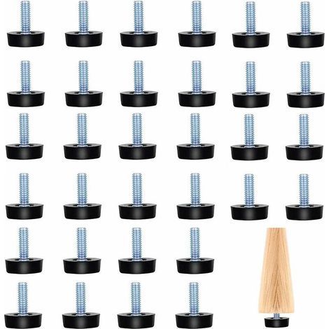 32 Pièces Pieds de Meubles Réglables Pieds à Vis Pieds de Nivellement de Meubles Pieds Filetés M8 Pieds de Nivellement pour Pieds de Meubles Chaise Table Noir M825 mm (1/4)