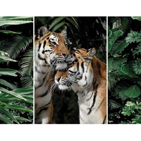 Triptyque sur toile couple de tigres 125x97 cm - Impression sur Toile Murale Décorative - Image imprimée en HD sur Toile - Toile sur Châssis en Bois FSC - Fabriqué en France (1/5)