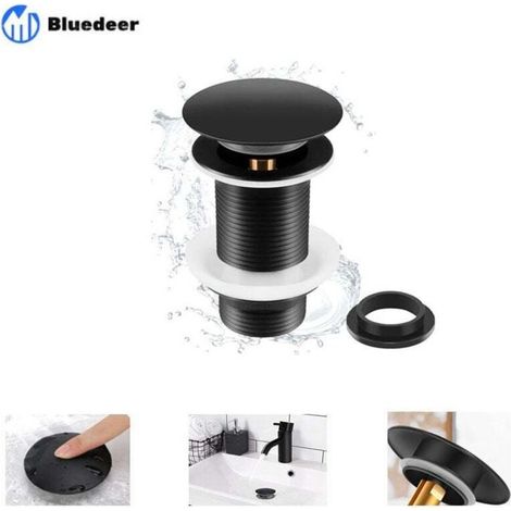 Bonde de Lavabo Noir Sans Trop Plein, Bonde de Lavabo Pop Up Noir Universelle, Bonde de Vidage Sans Trop Plein, Bonde de Vidange Sans Trop Plein, Bonde Pop Up Automatique pour Vasque a Poser, Bluede (1/4)