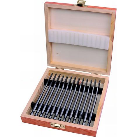 Coffret de forets à bois 13 mèches plates – Acier chrome vanadium – Queue hexagonale 6,35 mm – Diamètres de 6 à 25 mm - KA050066 (1/2)