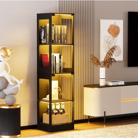Vitrine en verre 40x35x165 cm noire avec rangement, LED pour salon FloraGrace (1/5)