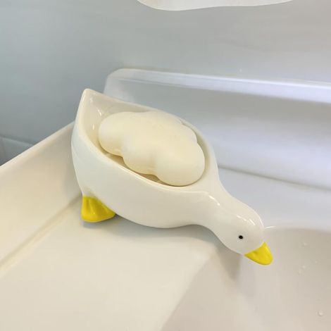 Porte-savon en céramique mignon en forme de canard, porte-savon auto-drainant pour douche, salle de bain, baignoire, cuisine, lavabo, plateau en céramique (1/4)
