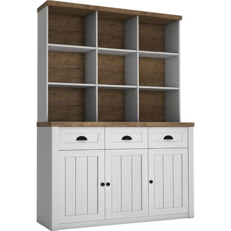 Credenza 3 ante 3 cassetti Léandre bianco e marrone 198,1cm