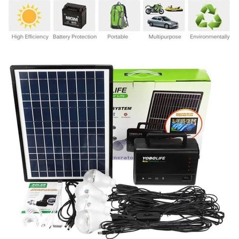 Kit Panneau Solaire 10W 18V + 4 Ampoules 2 USB pour Camping - Générateur d'énergie (1/4)