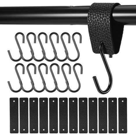 12 PCS Crochets en S avec Boucle en Cuir, Crochets en Métal, Crochets Porte Manteaux, Crochets Multifonctionnels pour Cuisine, Salle de Bain, Chambre, Balcon, Bureau et Ustensiles de Camping (1/5)