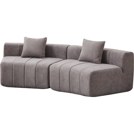 Sofá modular curvo de chenilla gris con 2 cojines, diseño semicircular sin montaje (1/5)