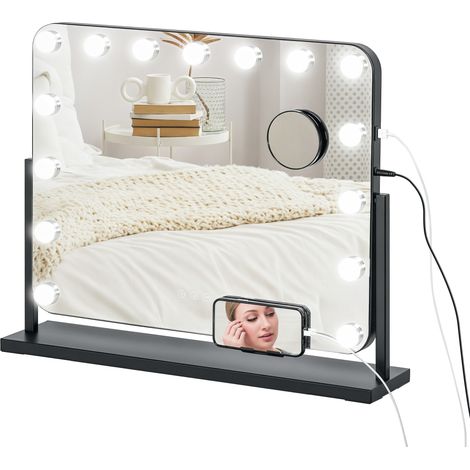 Coiffeuse avec miroir, noir, 58 x 46 cm, éclairage LED, pour chambre dressing, rangement maquillage, format pratique, usage quotidien