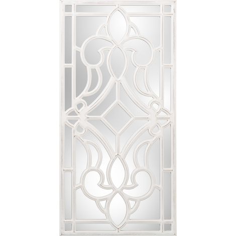 Retable en bois ajouré avec miroir décapé blanc 40x80x1,4 cm, bois : Dm (1/2)