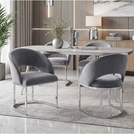 Lot de 4 chaises de salle à manger 59x56x80 cm en velours gris et métal, facile à monter FloraGrace (1/5)
