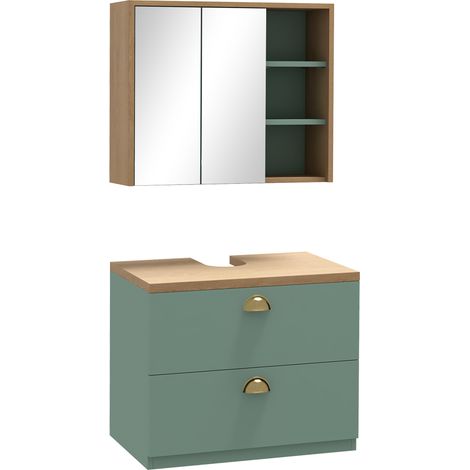 Badezimmermöbel-Set mit verstellbaren Regalböden und 2 Schubladen, skandinavisches Design, grün