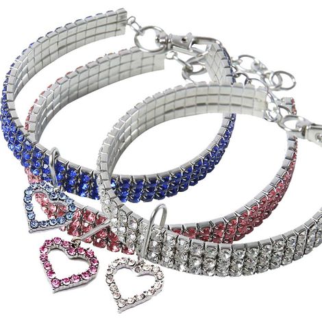 Collari per animali domestici, collare elastico per cani con cristalli scintillanti, bellissimo collare a catena con strass per gatti e cani di piccola taglia (M: 25 cm) (1/5)
