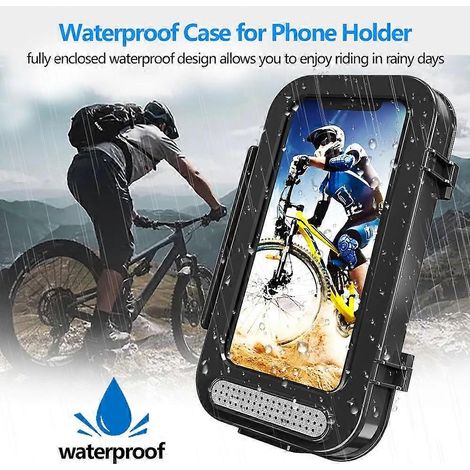 Support de téléphone universel étanche pour vélo, moto et scooter, avec écran tactile et rotation à 360° (noir). (1/5)