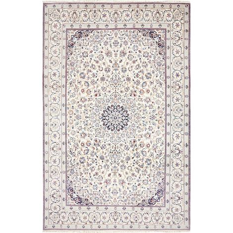 Tapis d'orient 205 x 318 cm, motif oriental, crème, beige et bleu, laine naturelle, noué à la main, fabriqué en Iran (1/5)
