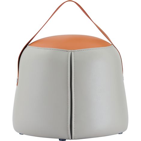 Pouf ottoman compact en cuir régénéré gris et orange avec poignée, siège d’appoint rembourré gain de place pour salon ou chambre, design moderne - CHICFURN (1/5)