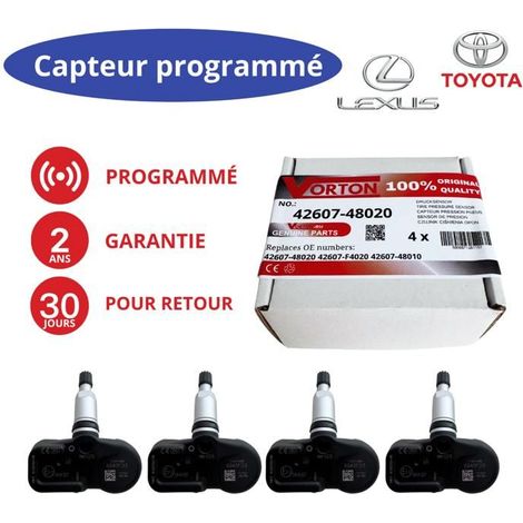 Sensore TPMS programmato 433 MHz Toyota / Lexus (set di 4) – sostituisce 42607-48020 PMV-C215