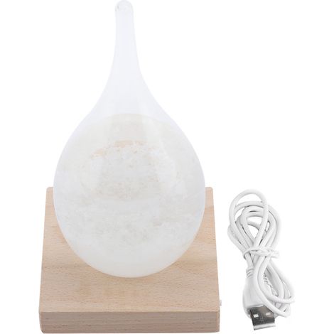 Goutte en verre tempête station météo bureau avec socle bois LED (M)